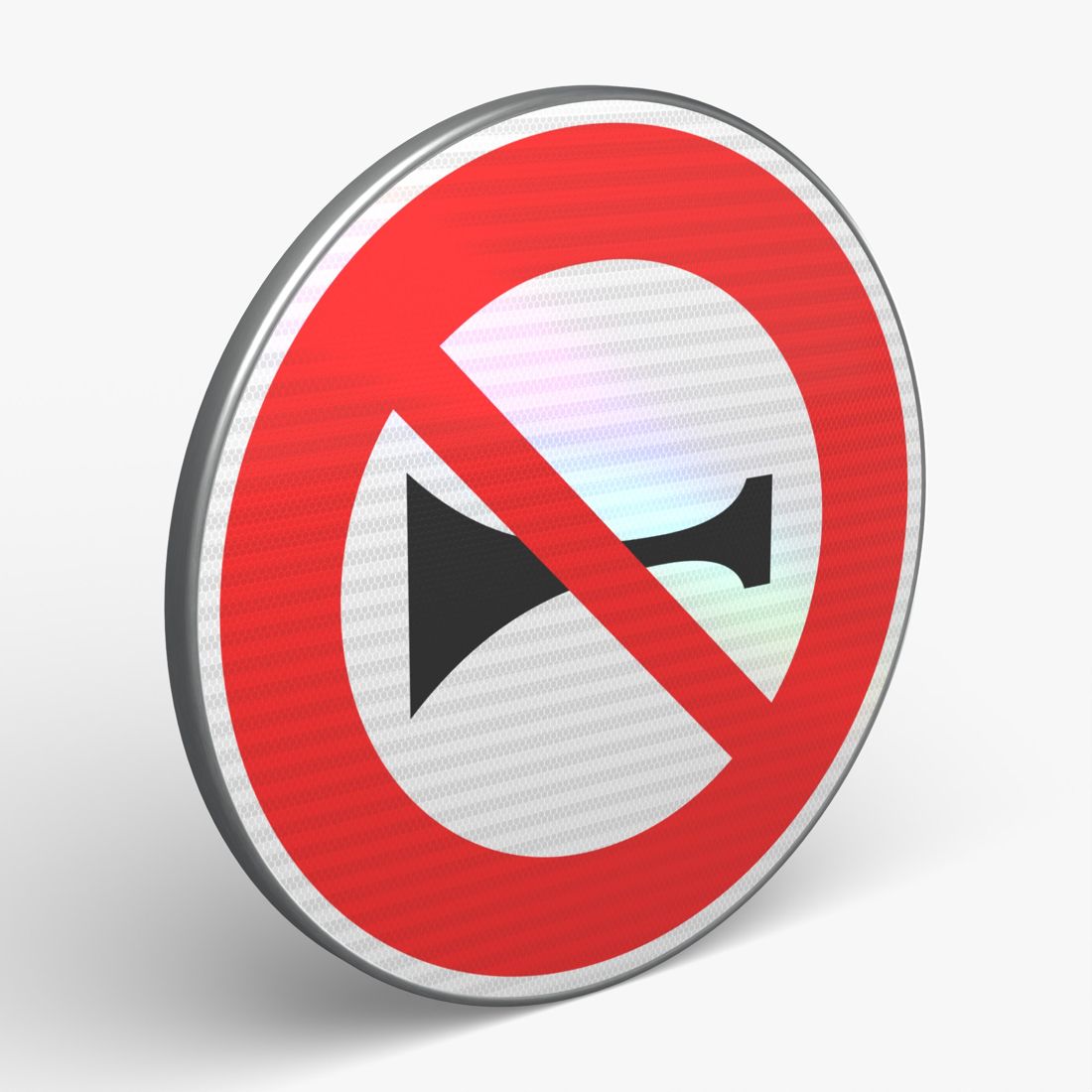 Panneau B16 — Interdiction de faire usage de l'avertisseur sonore — vue 3/4 face