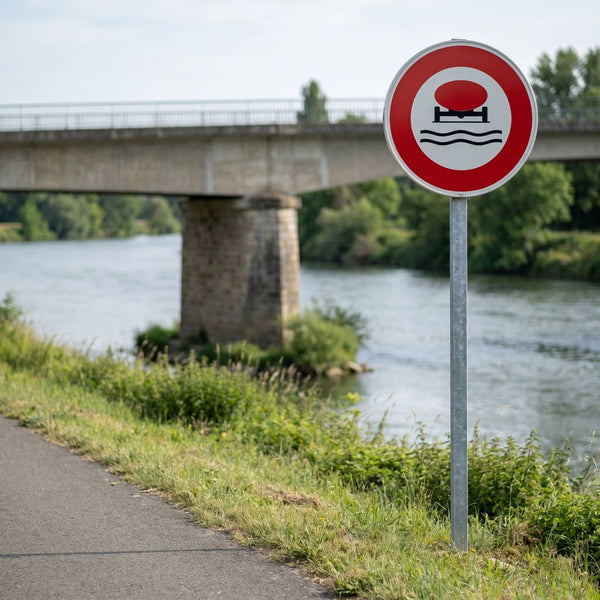 Panneau B18B — Accès interdit aux véhicules transportant des matières de nature à polluer les eaux — mise en situation sur voirie