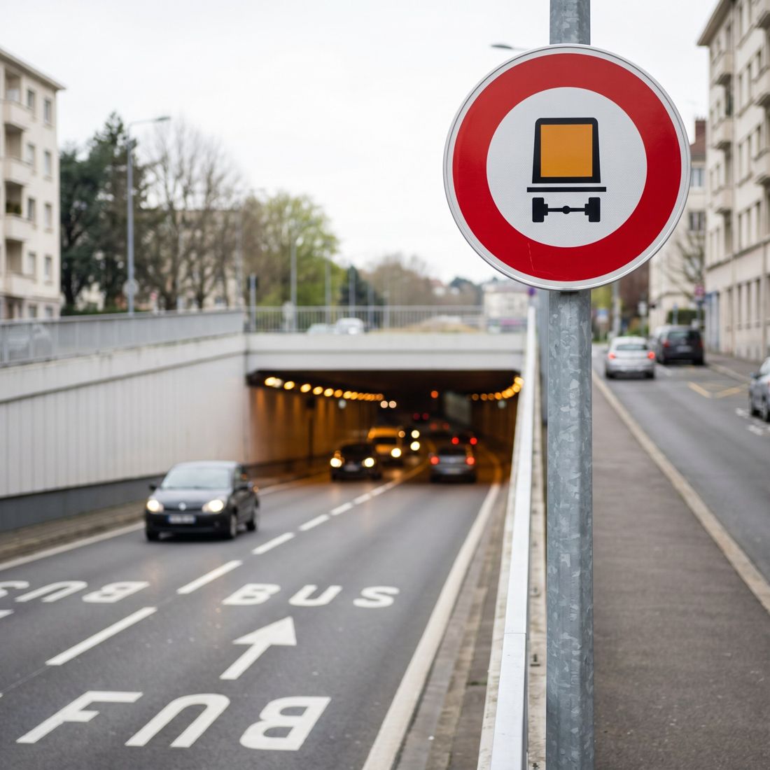 Panneau routier accès interdit aux véhicules transportant des marchandises dangereuses B18c Image secondaire du produit