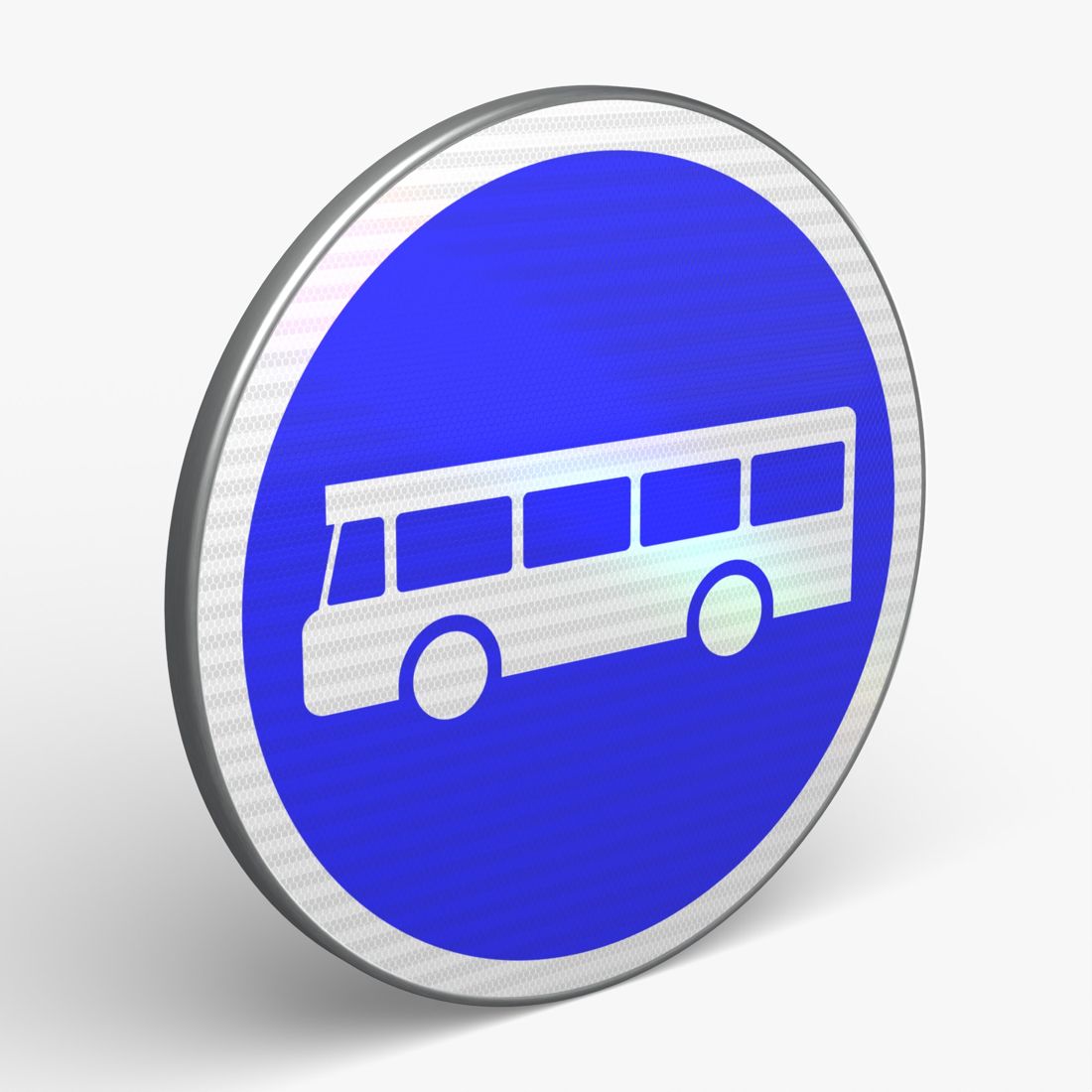 Panneau B27A — Voie réservée aux véhicules des services réguliers de transport en commun — vue 3/4 face