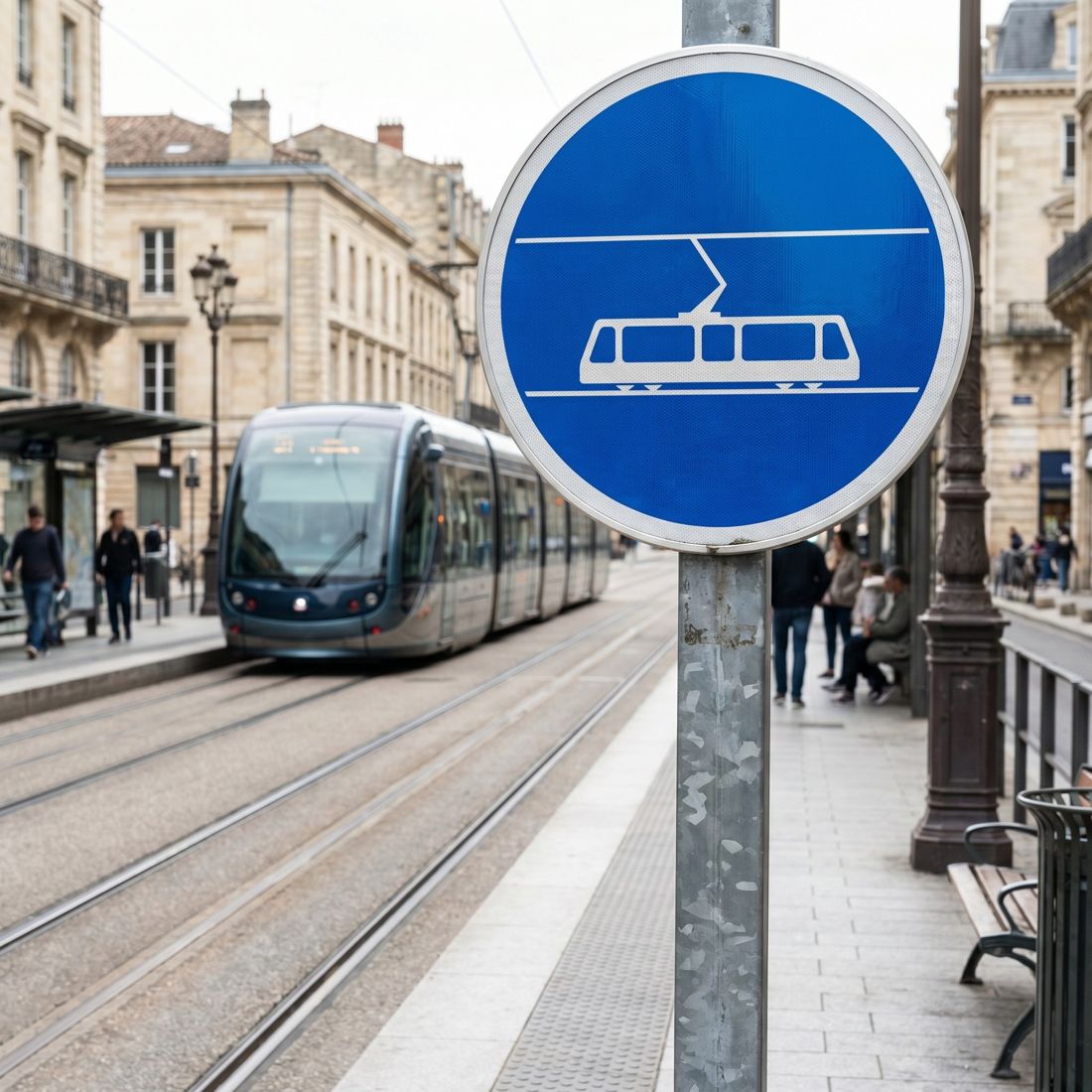 Panneau B27B — Voie réservée aux tramways — mise en situation sur voirie