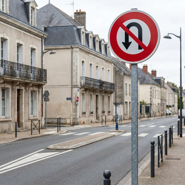 Panneau B2C — Interdiction de faire demi-tour — mise en situation sur voirie