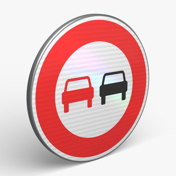 Panneau B3 — Interdiction de dépasser tous les véhicules à moteur autres que ceux à deux roues — vue 3/4 face