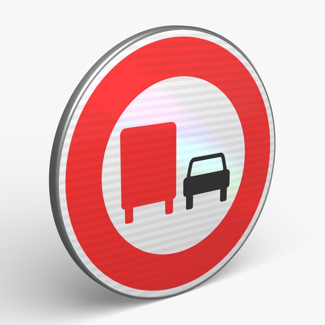 Panneau B3A — Interdiction de dépasser pour les véhicules de transport de marchandises de plus de 3,5 t — vue 3/4 face