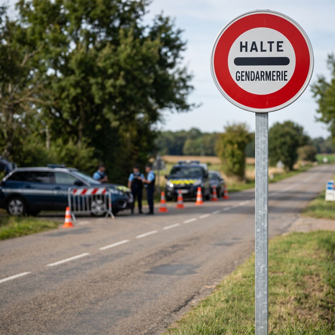 Panneau B5A — Arrêt obligatoire à un barrage de police — mise en situation sur voirie