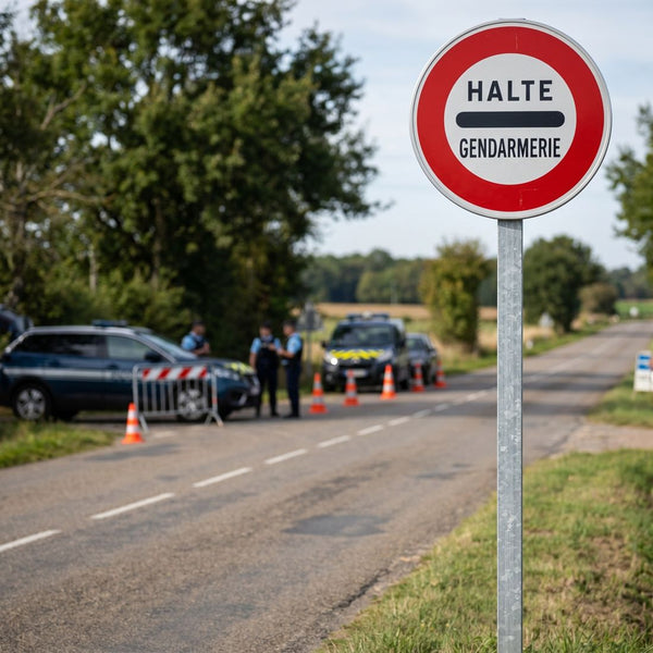 Panneau B5A — Arrêt obligatoire à un barrage de police — mise en situation sur voirie