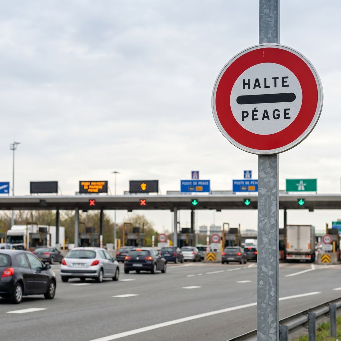 Panneau B5C — Arrêt obligatoire au poste de péage — mise en situation sur voirie