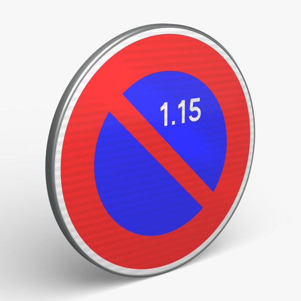 Panneau B6A2 — Stationnement interdit du 1er au 15 du mois — vue 3/4 face
