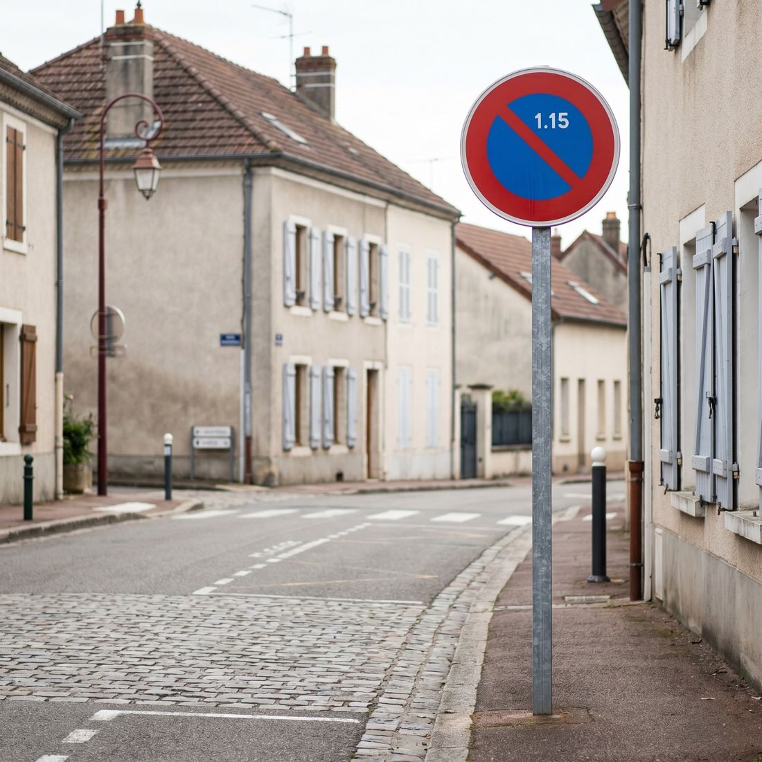 Panneau B6A2 — Stationnement interdit du 1er au 15 du mois — mise en situation sur voirie