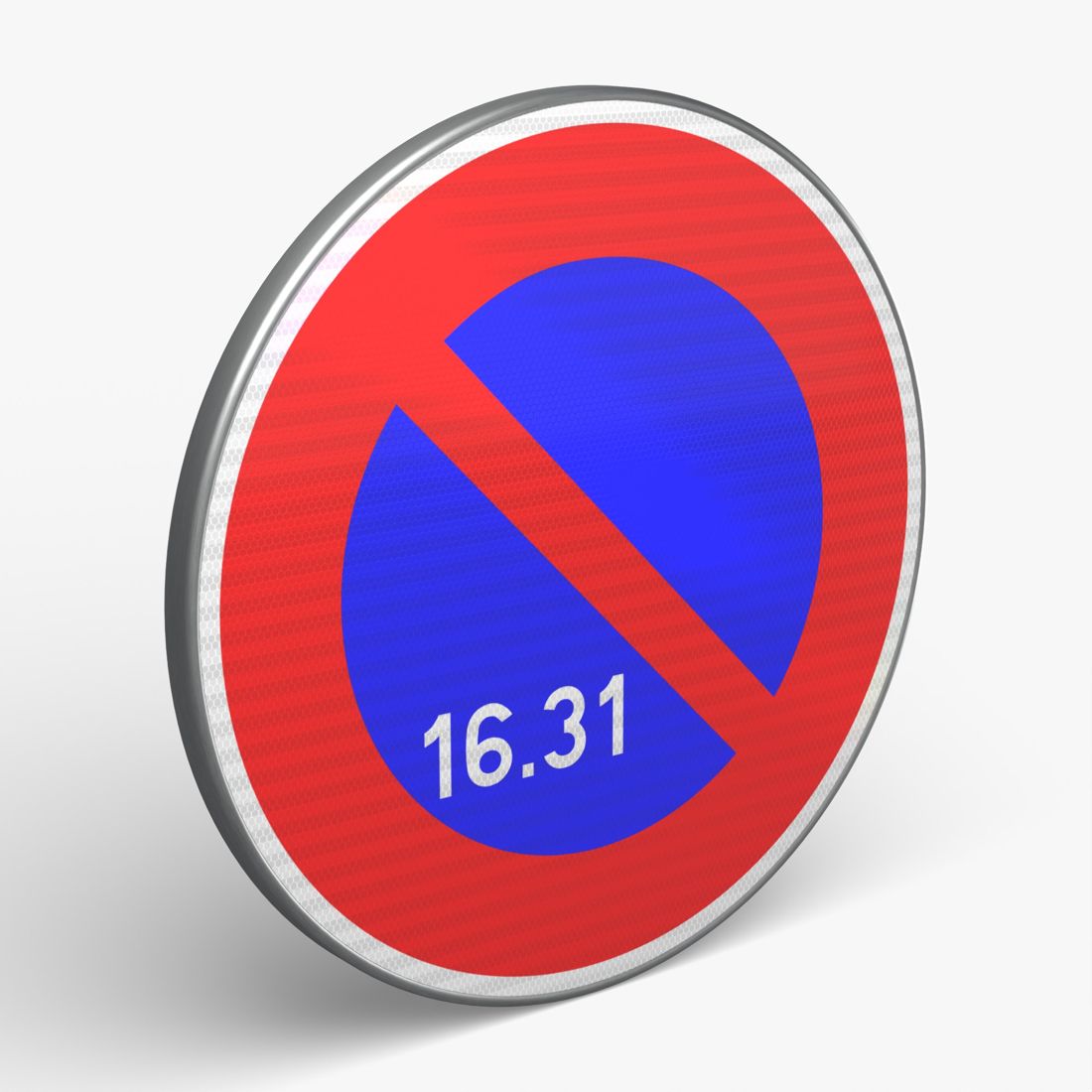 Panneau B6A3 — Stationnement interdit du 16 à la fin du mois — vue 3/4 face