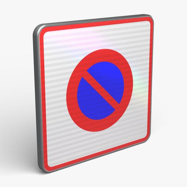 Panneau B6B1 — Entrée de zone à stationnement interdit — vue 3/4 face