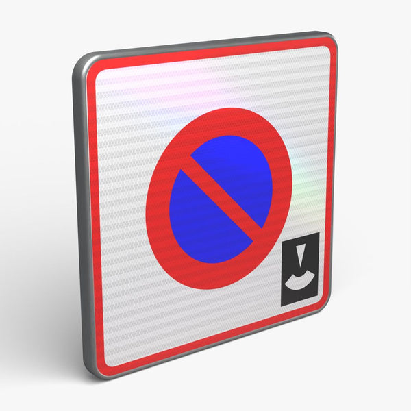 Panneau B6B3 — Entrée de zone à stationnement à durée limitée avec contrôle par disque — vue 3/4 face