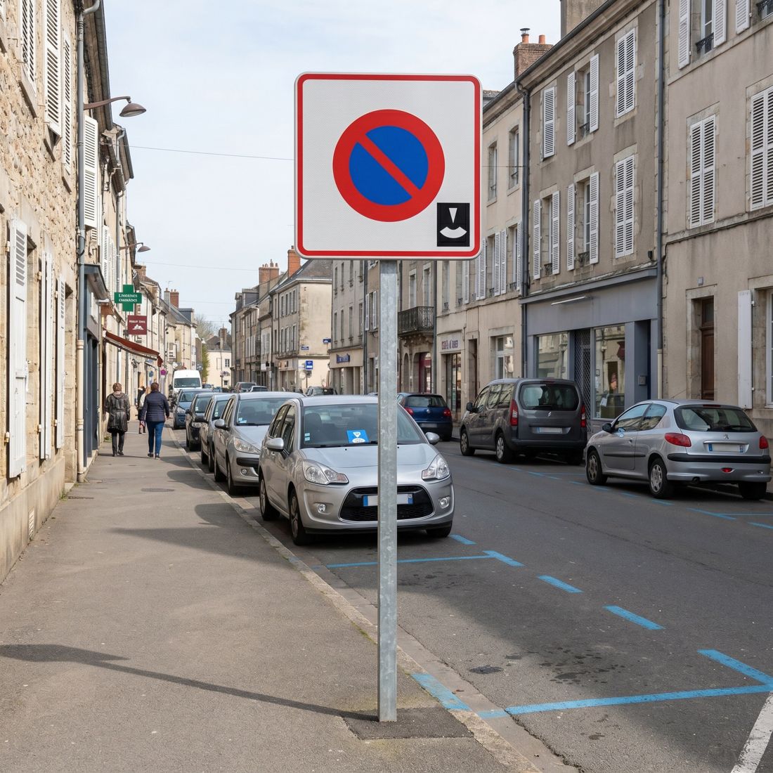 Panneau B6B3 — Entrée de zone à stationnement à durée limitée avec contrôle par disque — mise en situation sur voirie