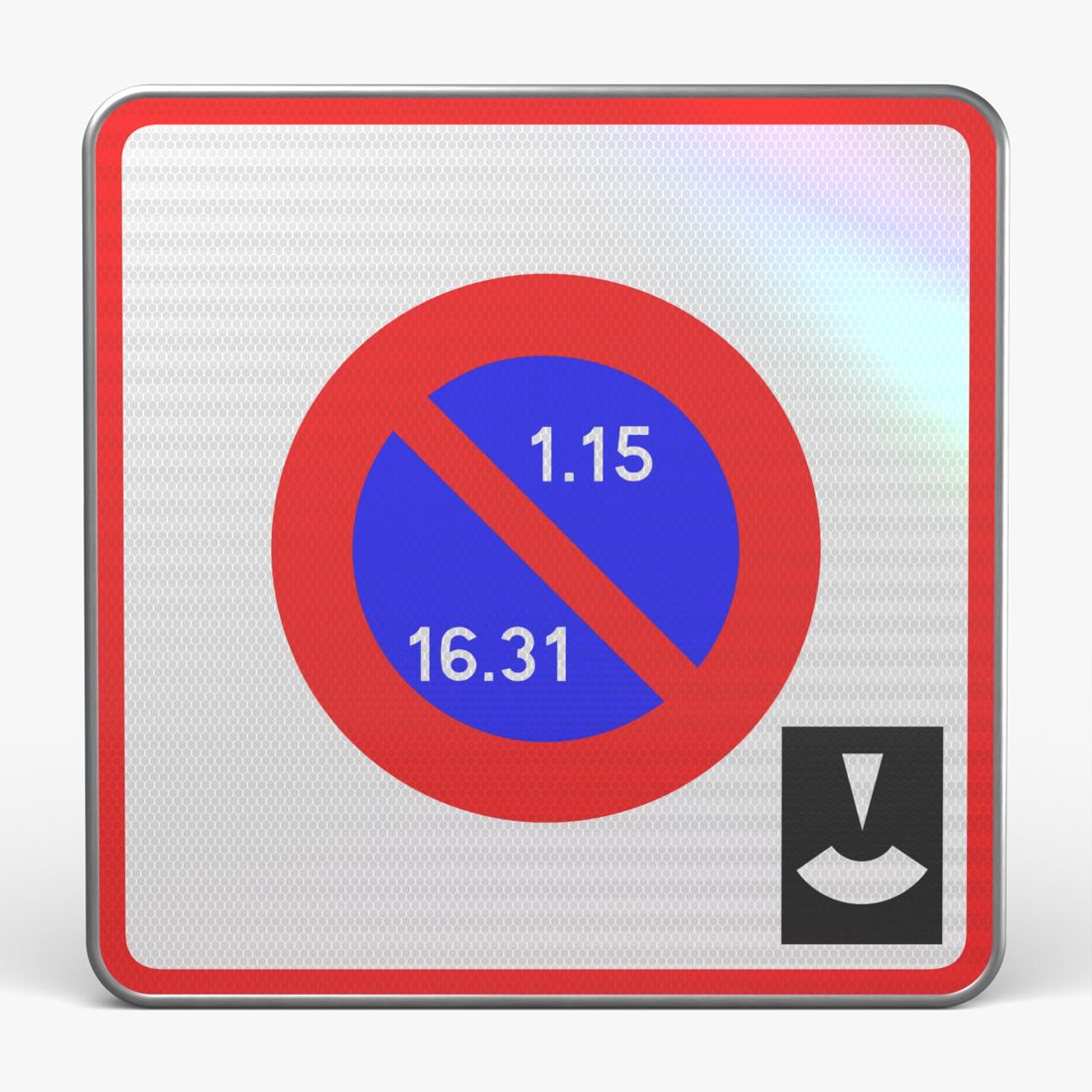 Panneau B6B5 — Entrée de zone à stationnement unilatéral alterné et à durée limitée — vue de face