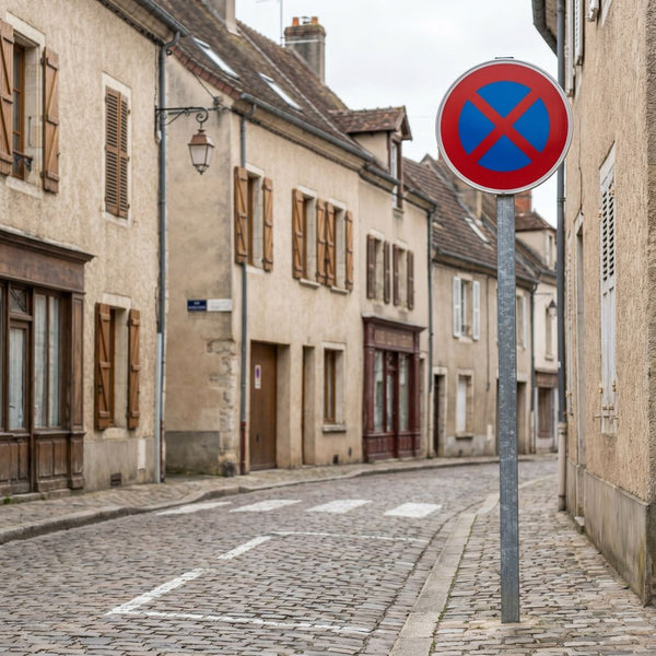 Panneau B6D — Arrêt et stationnement interdits — mise en situation sur voirie