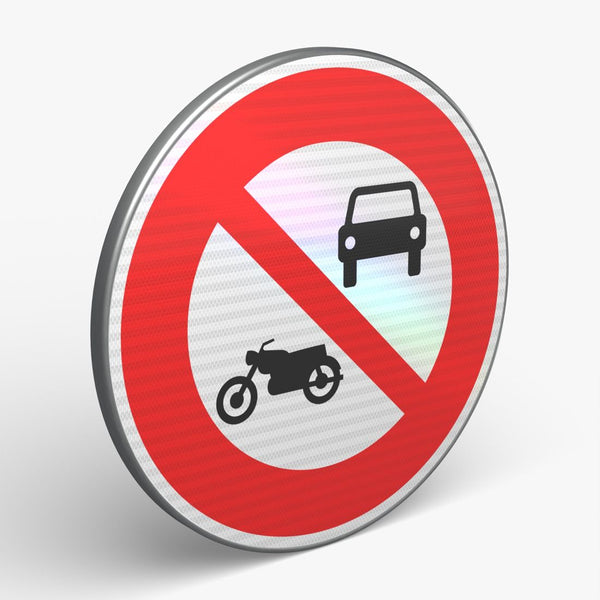Panneau B7A — Accès interdit aux véhicules à moteur, sauf cyclomoteurs — vue 3/4 face