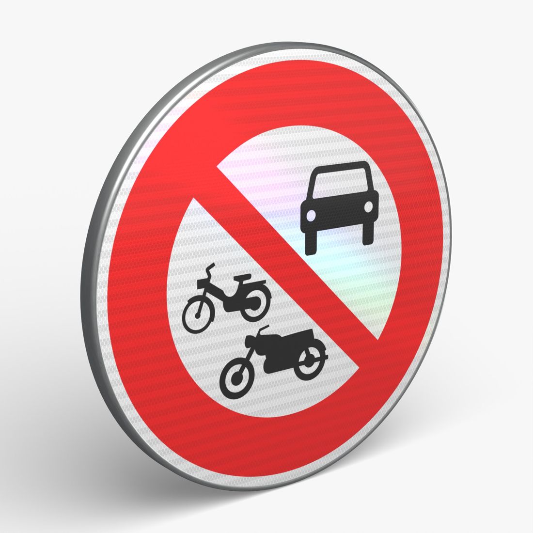 Panneau B7B — Accès interdit à tous les véhicules à moteur — vue 3/4 face