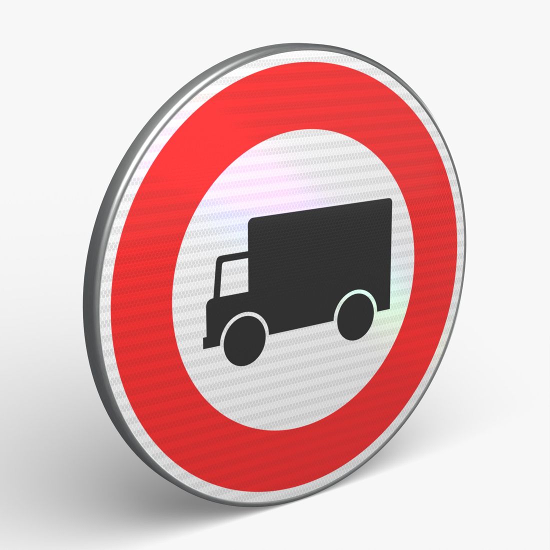 Panneau B8 — Accès interdit aux véhicules de transport de marchandises — vue 3/4 face