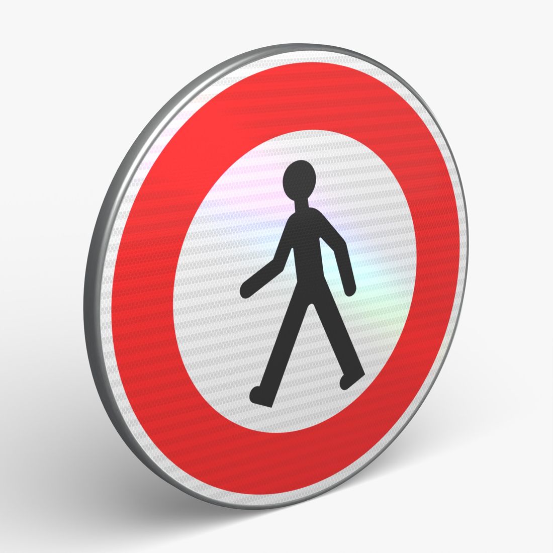 Panneau B9A — Accès interdit aux piétons — vue 3/4 face