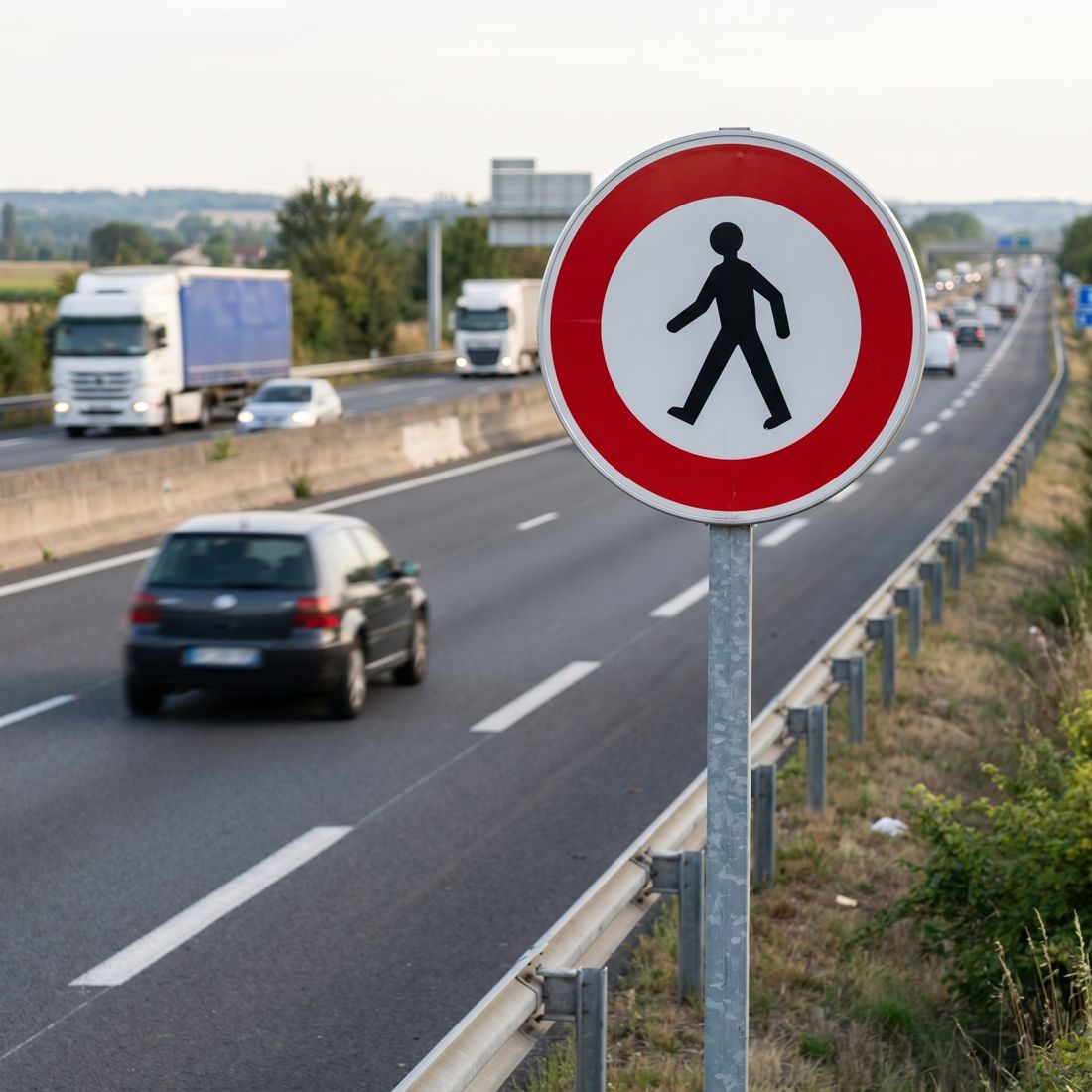 Panneau B9A — Accès interdit aux piétons — mise en situation sur voirie
