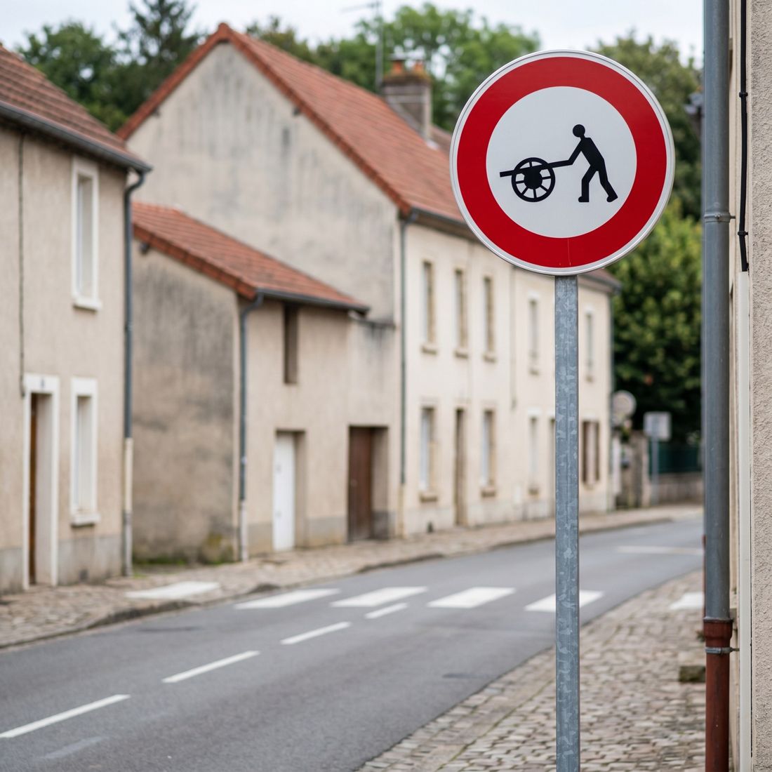 Panneau routier accès interdit aux charrettes à bras B9e Image secondaire du produit