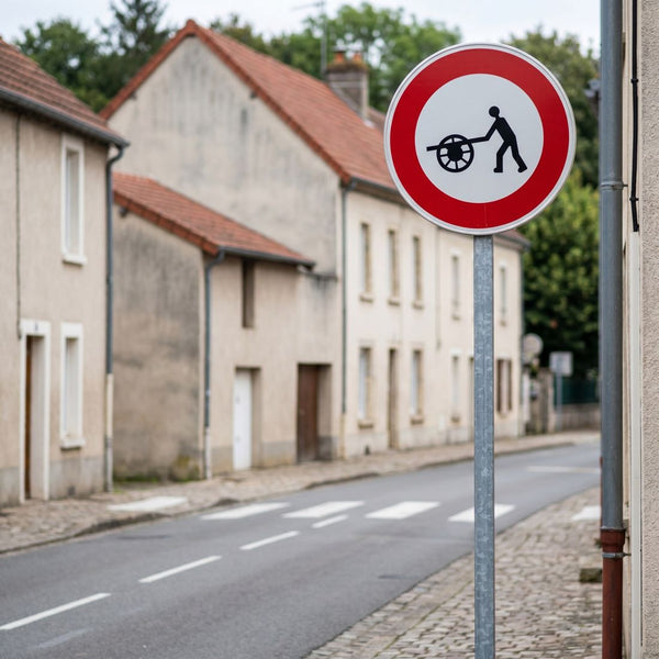 Panneau B9E — Accès interdit aux charrettes à bras — mise en situation sur voirie