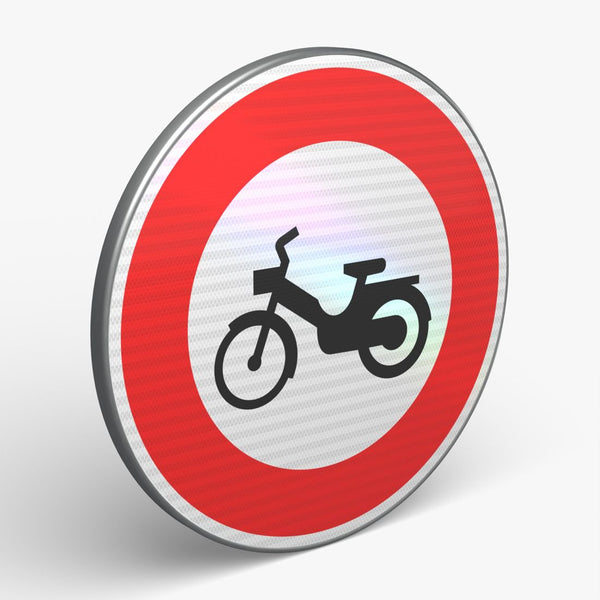 Panneau B9G — Accès interdit aux cyclomoteurs — vue 3/4 face