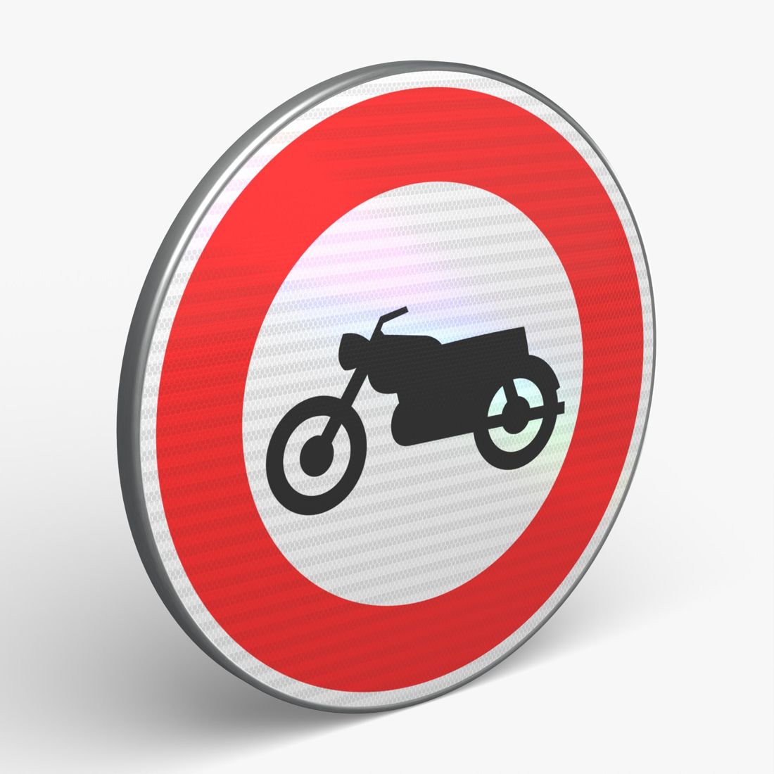 Panneau B9H — Accès interdit aux motocyclettes — vue 3/4 face