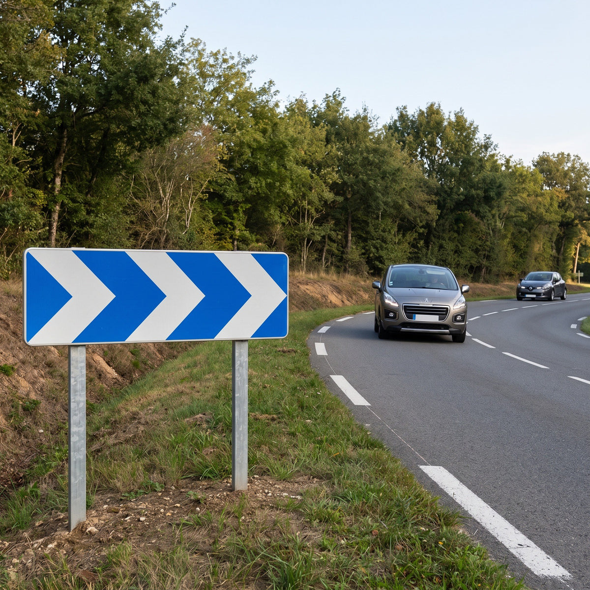 Balise de virage multichevrons à droite J4 — mise en situation