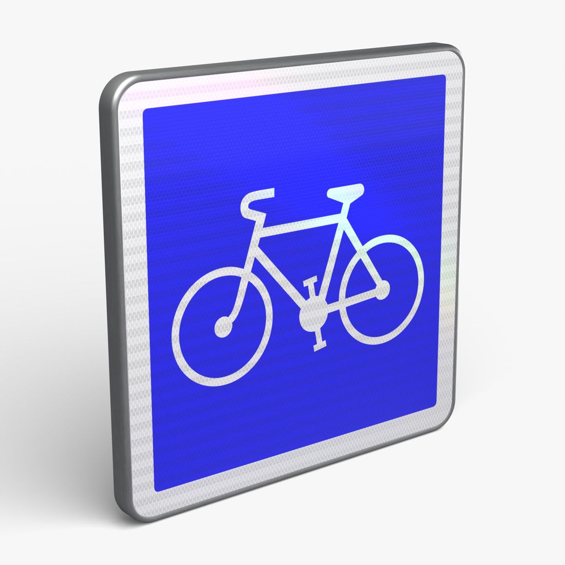 Panneau C113 — Piste ou bande cyclable conseillée et réservée aux cycles — vue 3/4 face