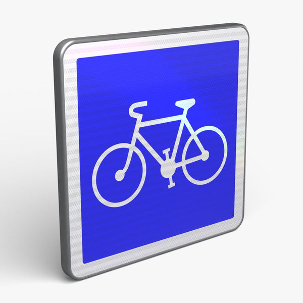 Panneau C113 — Piste ou bande cyclable conseillée et réservée aux cycles — vue 3/4 face