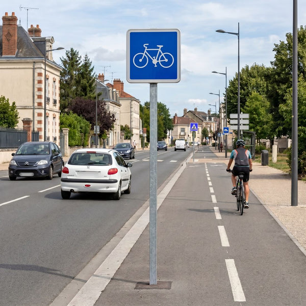 Panneau C113 — Piste ou bande cyclable conseillée et réservée aux cycles — mise en situation sur voirie