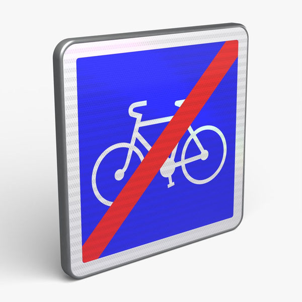 Panneau C114 — Fin de piste ou bande cyclable conseillée — vue 3/4 face