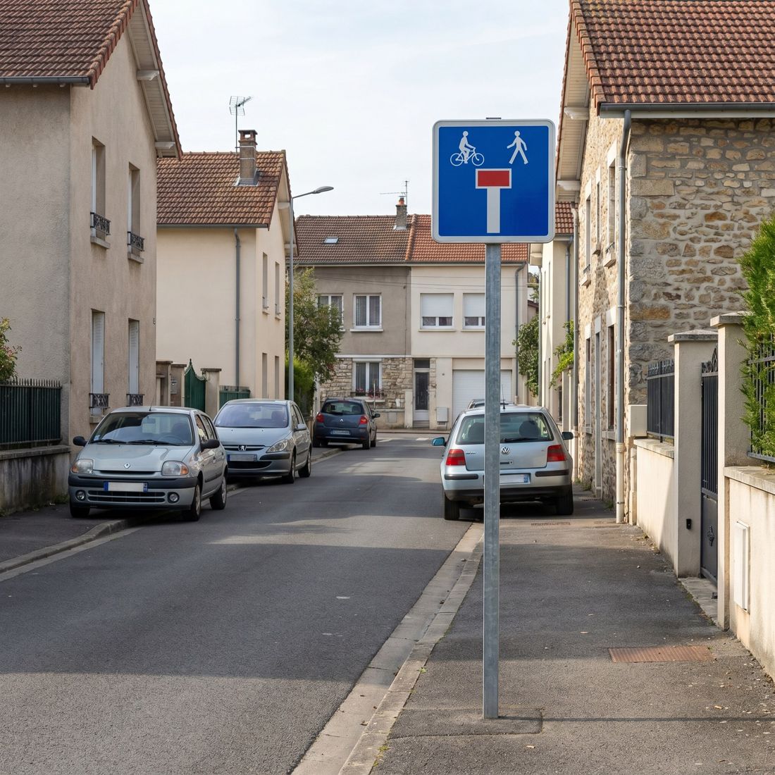 Panneau routier impasse comportant une issue pour les piétons et les cyclistes C13d Image secondaire du produit