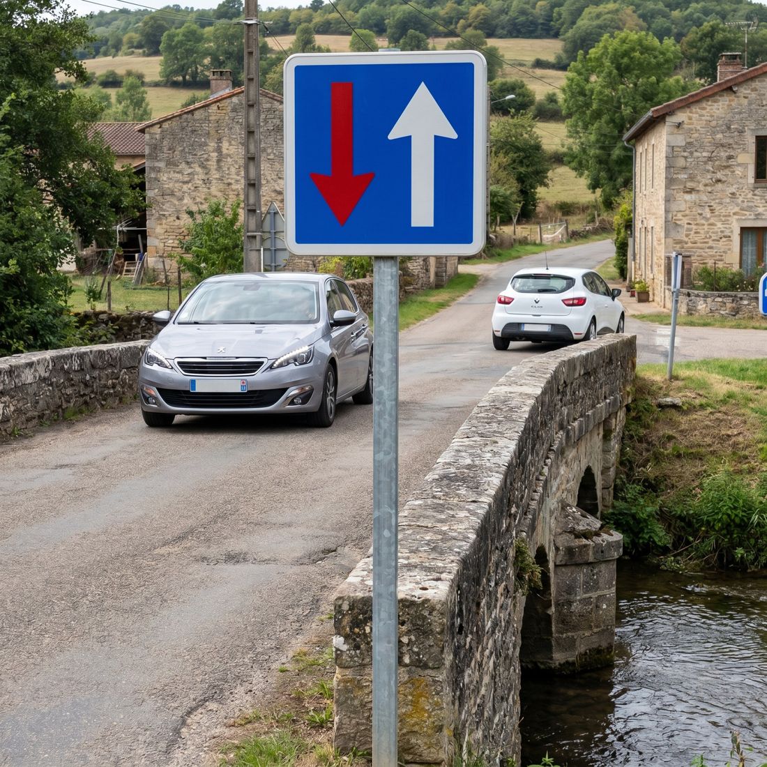 Panneau C18 — Priorité de passage dans un passage étroit — mise en situation sur voirie