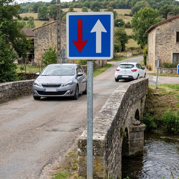 Panneau C18 — Priorité de passage dans un passage étroit — mise en situation sur voirie
