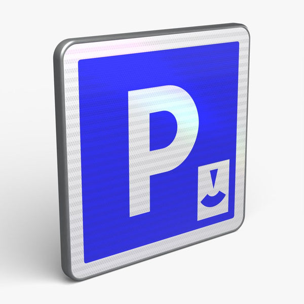 Panneau C1B — Parking (implantation à droite) — vue 3/4 face