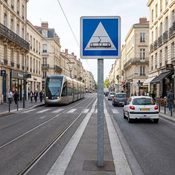 Panneau C20C — Traversée de voies de tramway — mise en situation sur voirie