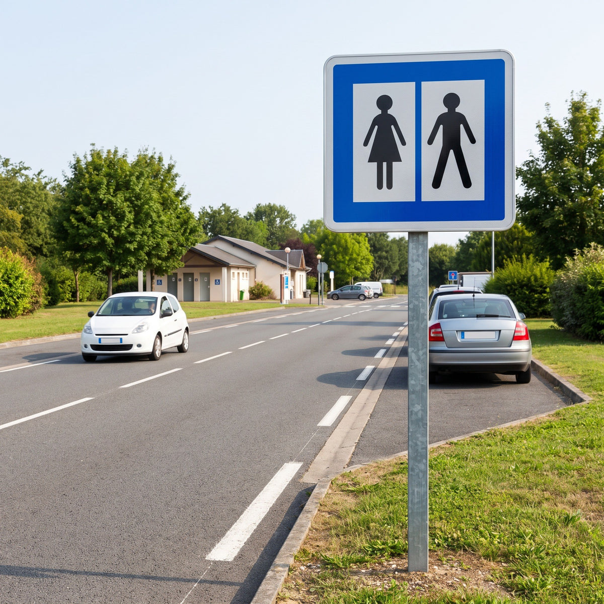 Panneau CE12 — Toilettes ouvertes au public — mise en situation