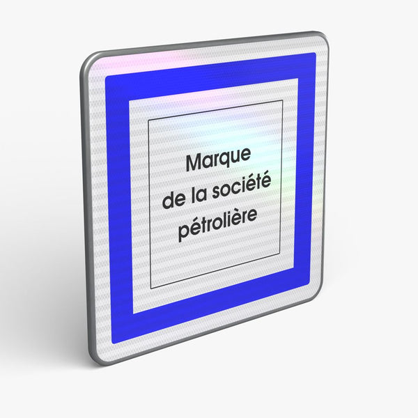 Panneau CE15E — Poste de distribution de carburant (marque) — vue 3/4 face