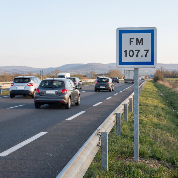Panneau CE22 — Fréquence radio d'information routière — mise en situation