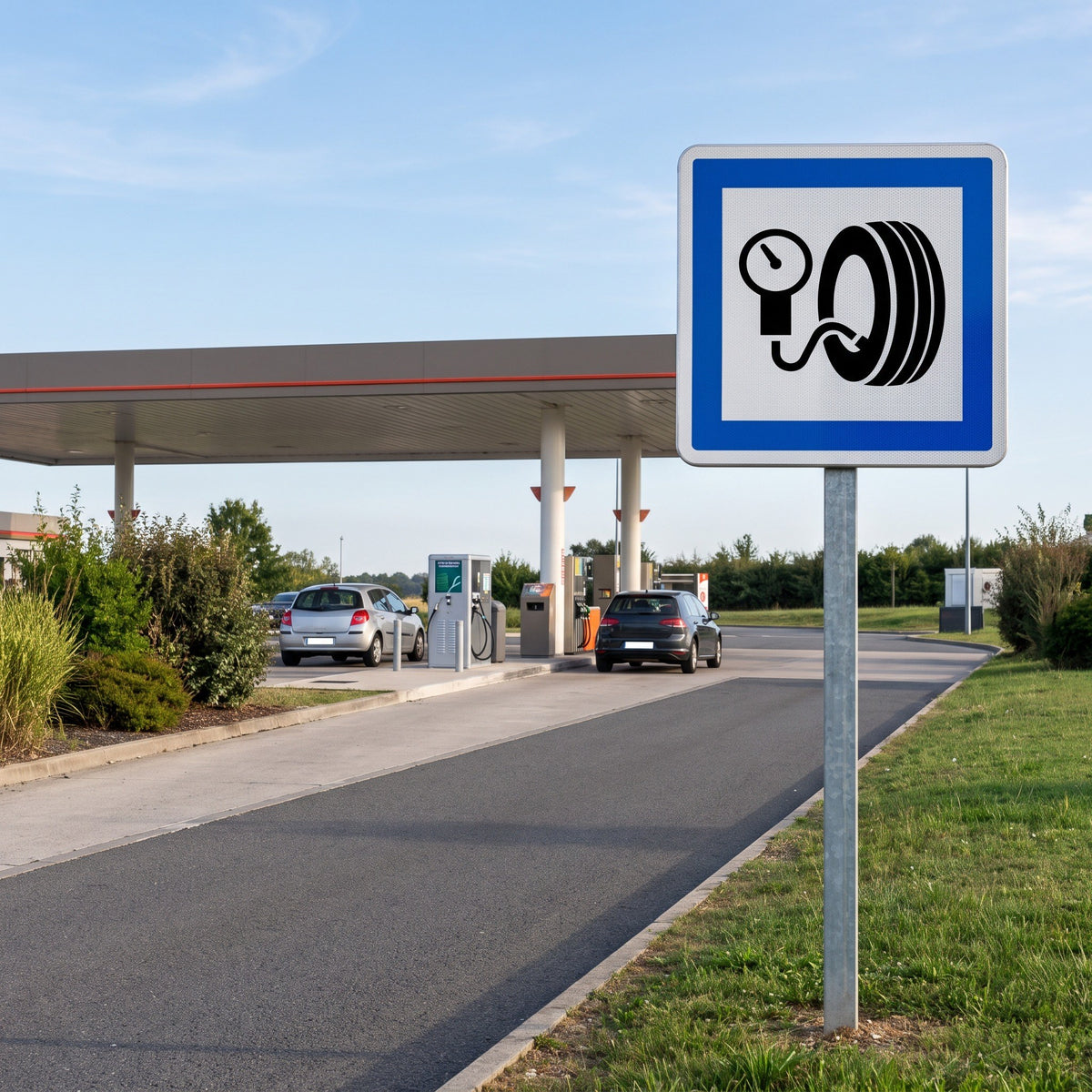 Panneau CE26 — Poste de gonflage gratuit — mise en situation