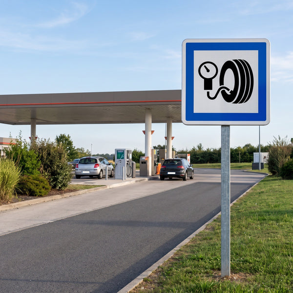 Panneau CE26 — Poste de gonflage gratuit — mise en situation