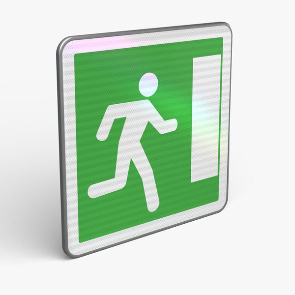 Panneau CE30A — Issue de secours vers la droite — vue 3/4 face
