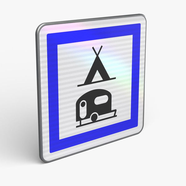 Panneau CE4C — Terrain de camping mixte tentes et caravanes — vue 3/4 face