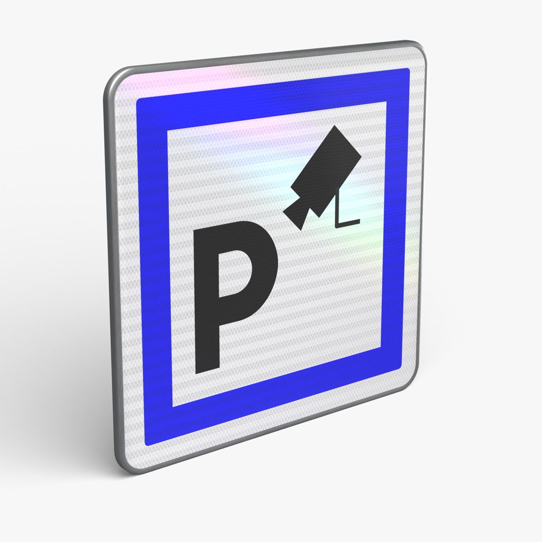 Panneau CE9 — Parking sous surveillance — vue 3/4 face
