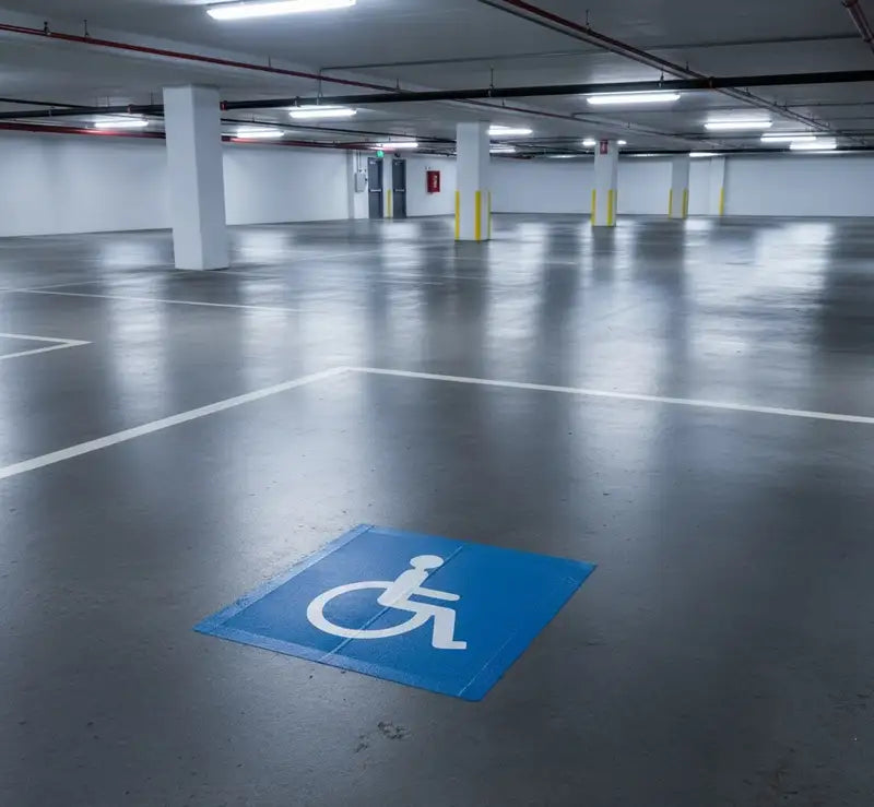 Place PMR marquée dans un parking couvert