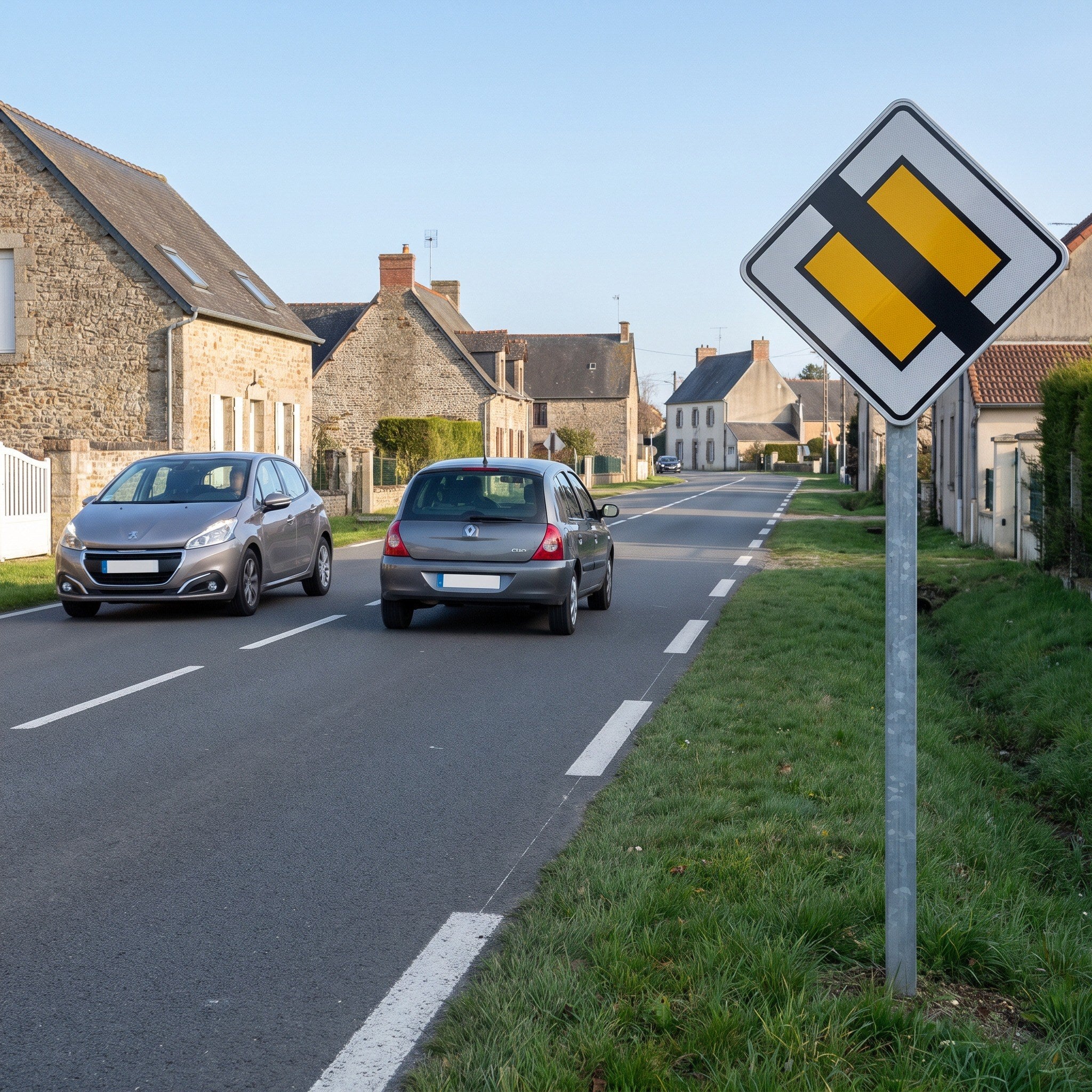 Panneau routier fin du caractère prioritaire d'une route AB7 Image secondaire du produit