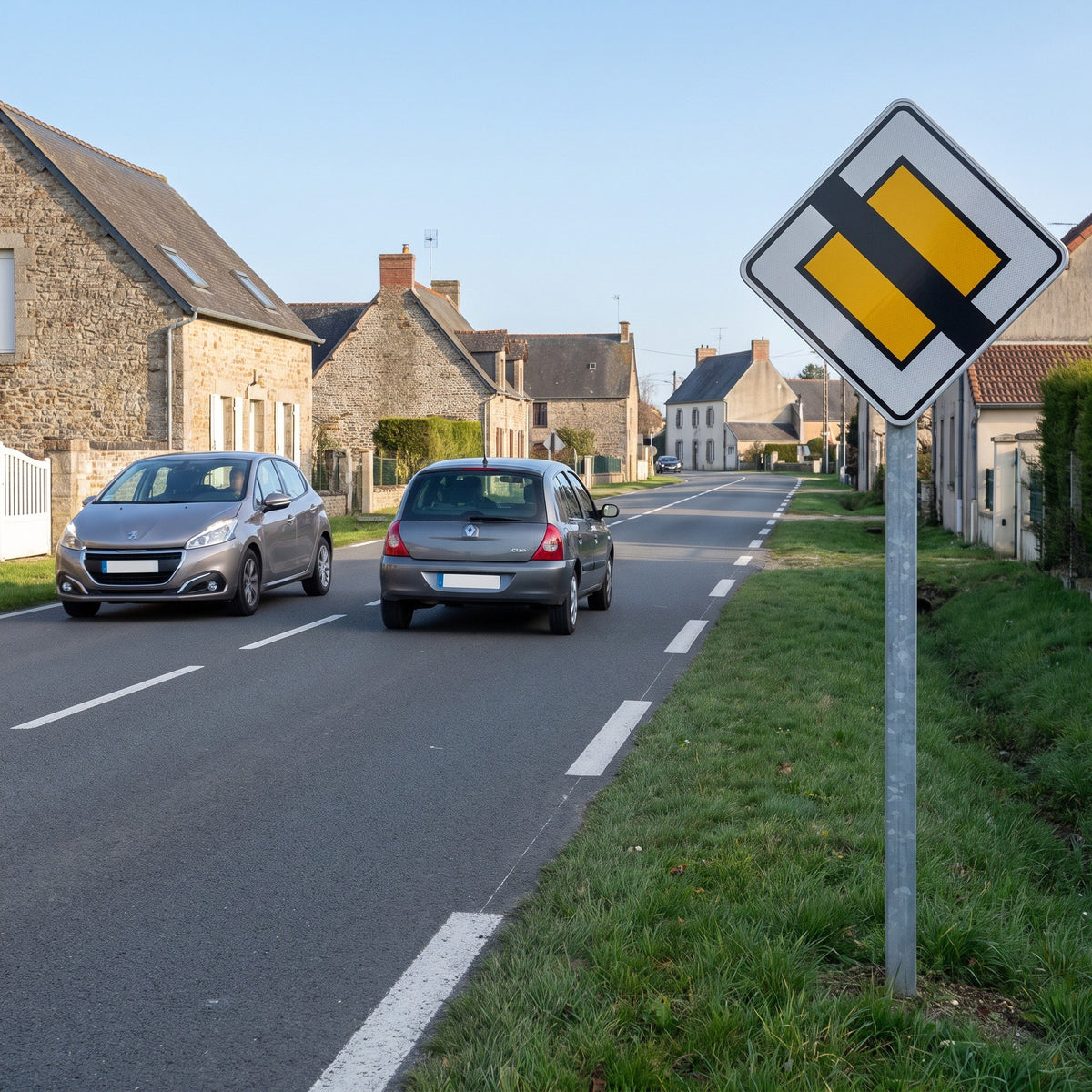 Panneau routier fin du caractère prioritaire d'une route AB7 — mise en situation