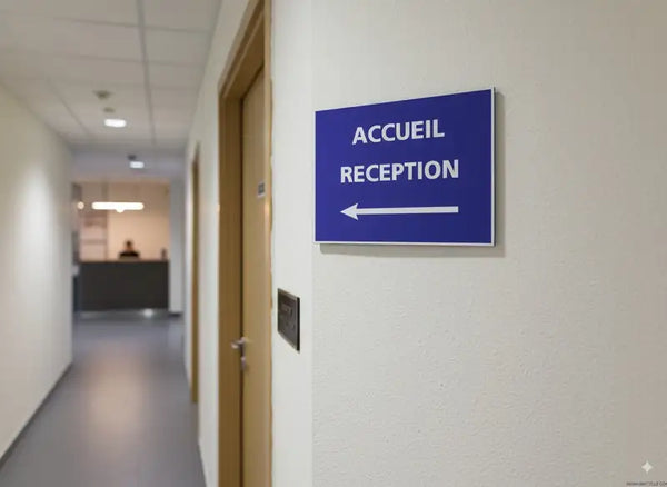 Panneau Accueil posé dans un hall d'entrée
